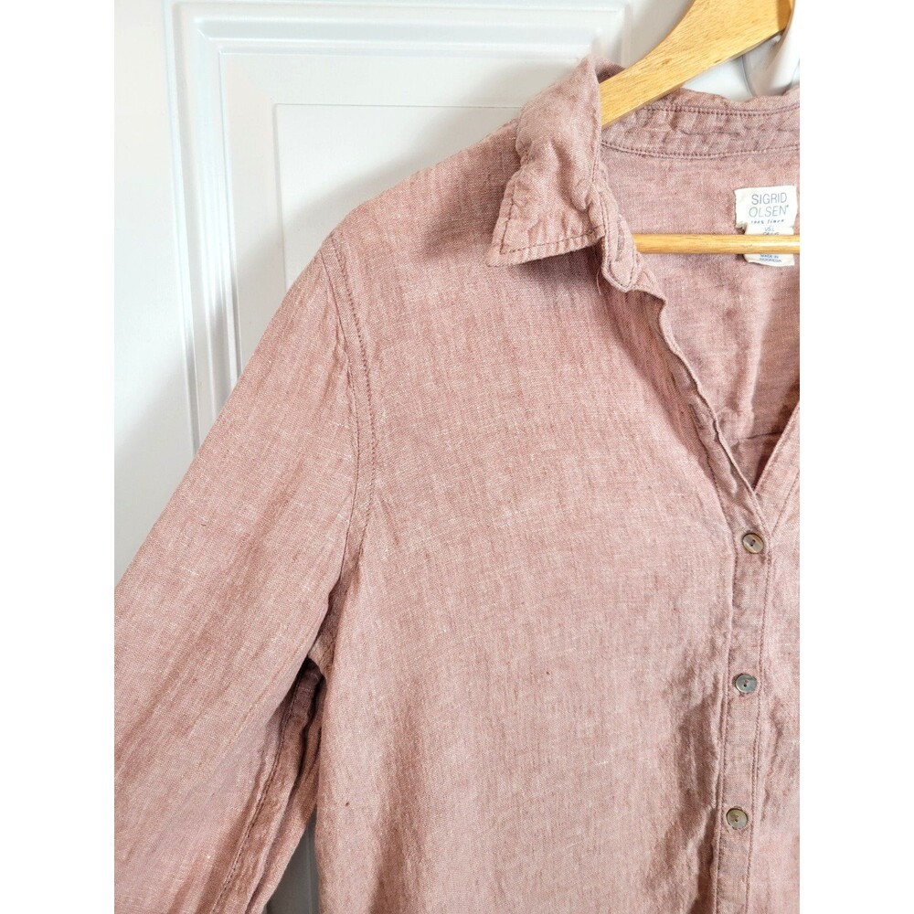 Sigrid Olsen Linen Button-Up Long Sleeve Top Size… - image 2